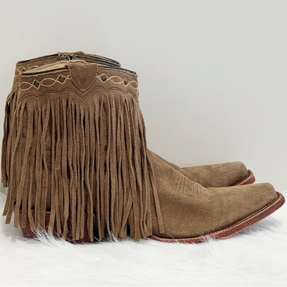 J.B. Dillon Brown Suede Fringe Cowgirl Western Boots Size 7.5 - Picture 2 of 9